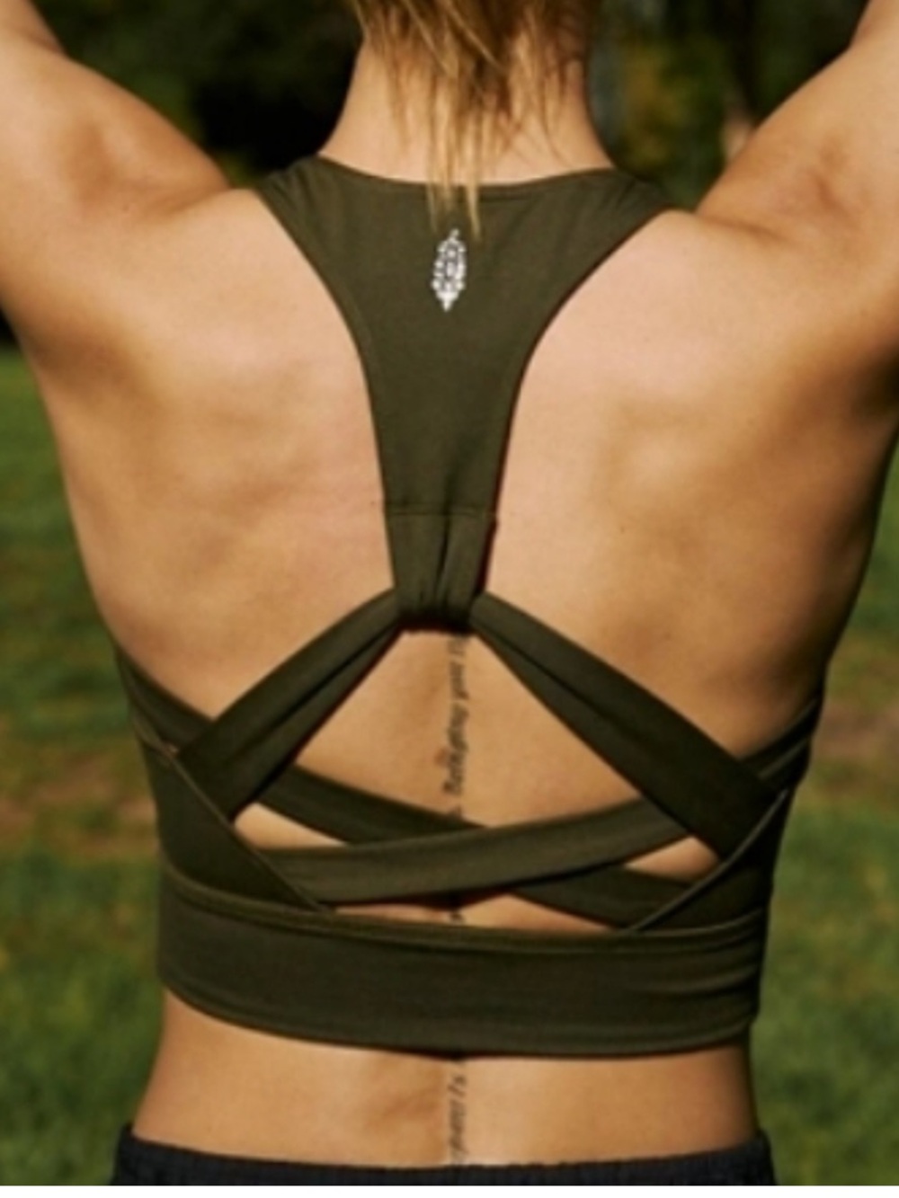 FP Movement by Free People Olive Green Crisscross Back Sports Bra